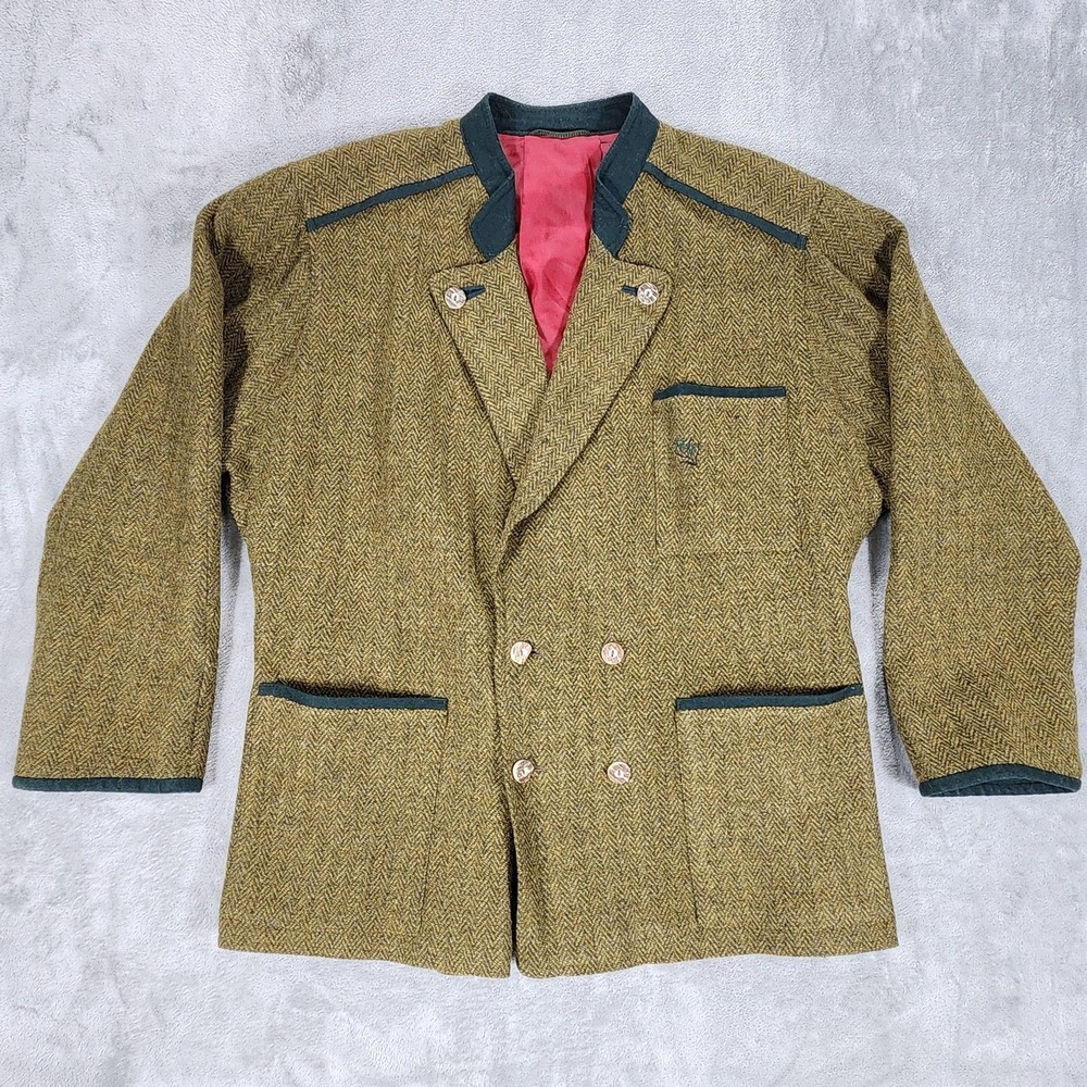 Lodenfrey Sport Coat Mens Large Green Wool Double Breasted Belted Jacket‎